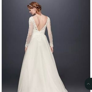 David's Bridal Lace Long-Sleeve A-Line Wedding Gown in Ivory